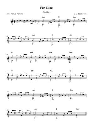 Fur Elise - Beethoven (Guitar Solo) Score and Chords