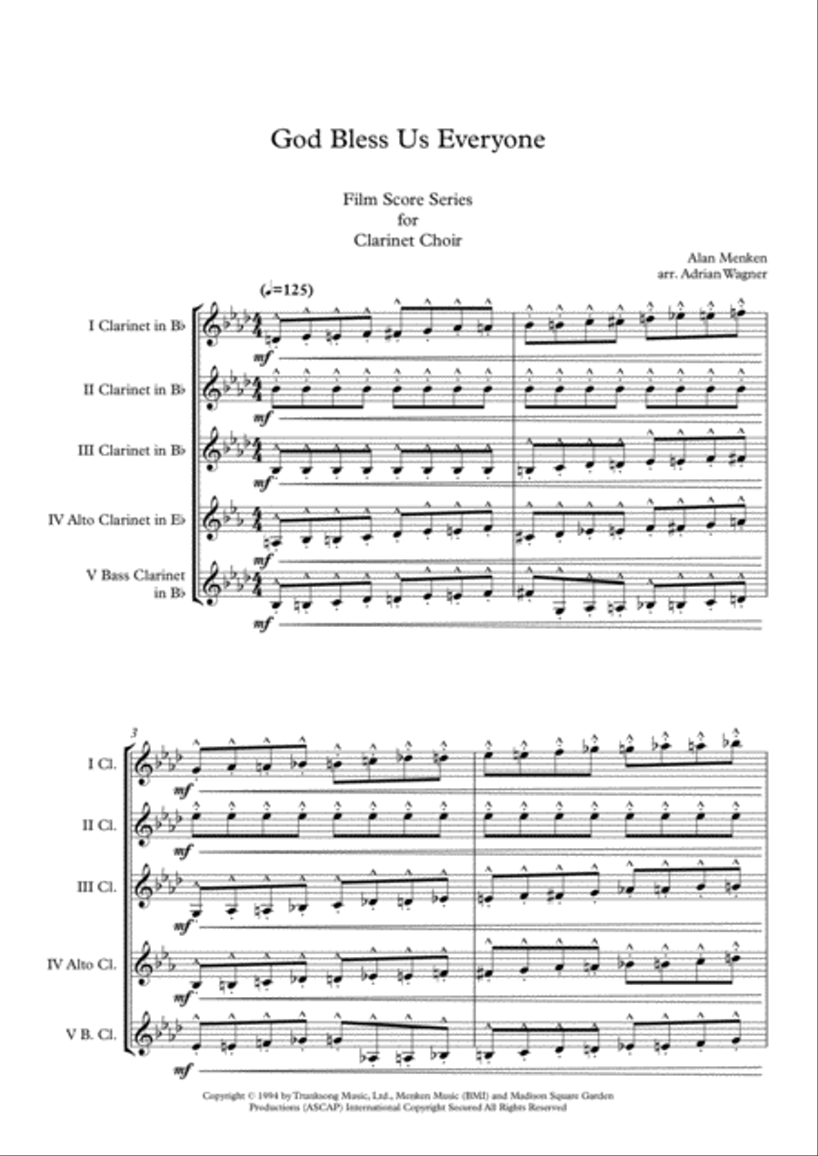 God Bless Us Everyone Clarinet Choir scores gallery preview page 3