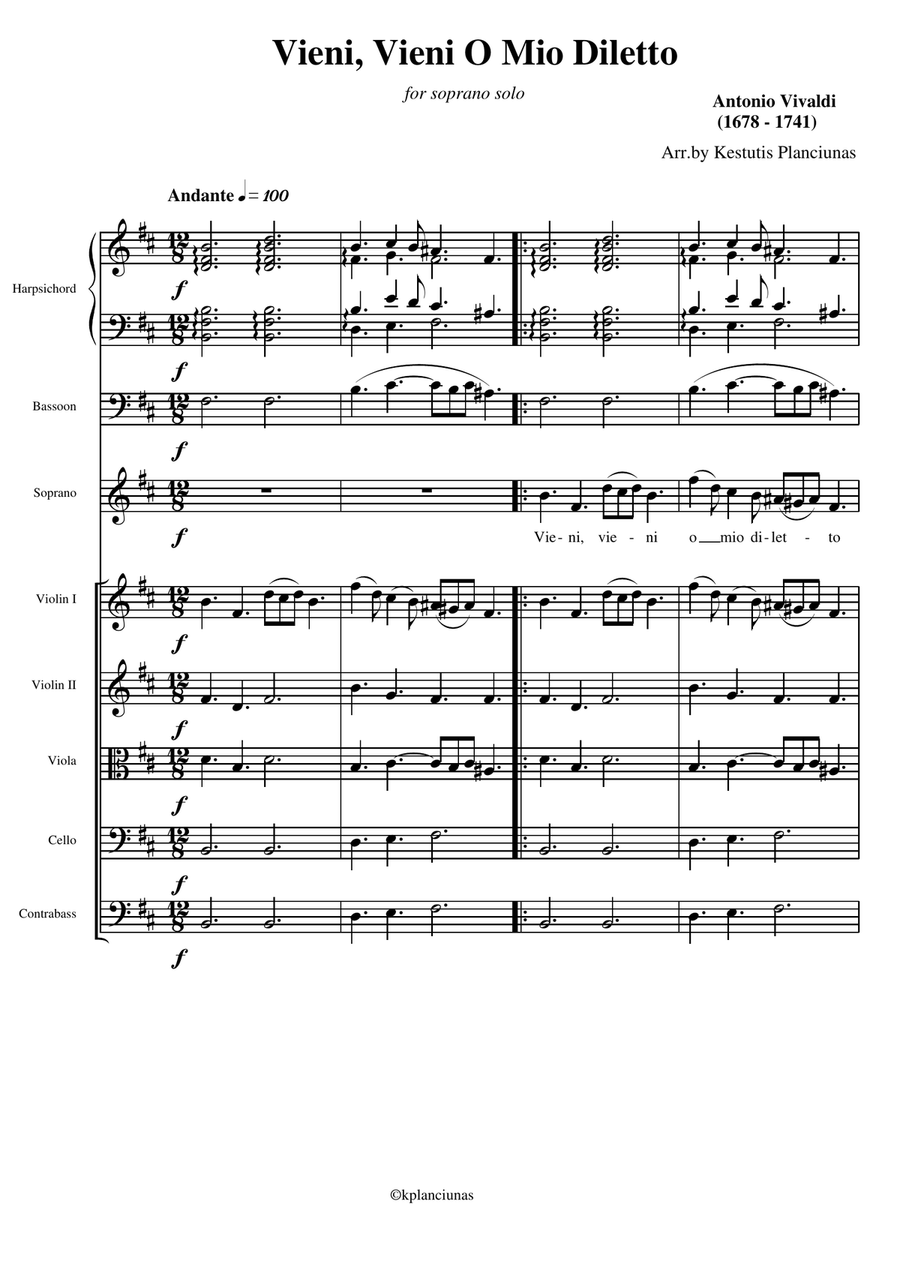 Vieni, Vieni O Mio Diletto (For soprano and chamber orchestra) Chamber Orchestra scores gallery preview page 5