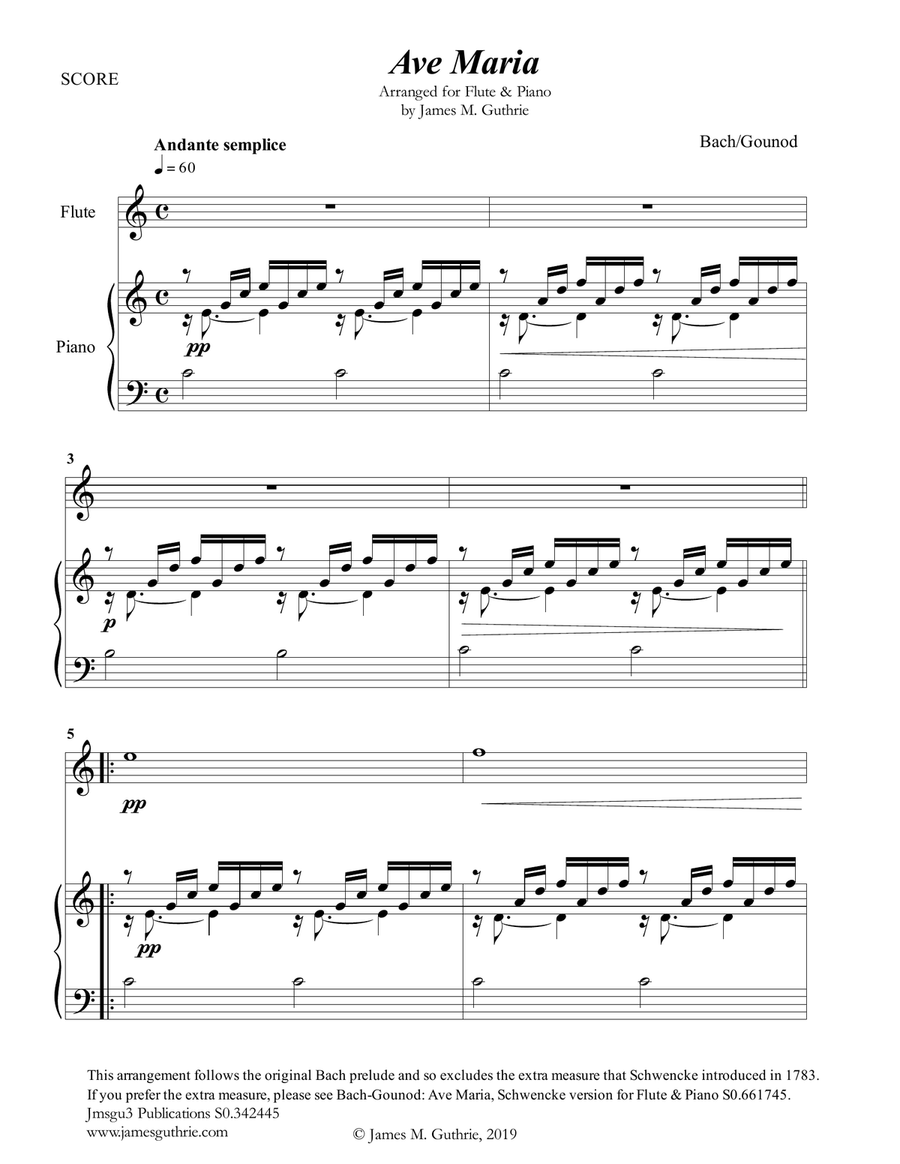 Bach-Gounod: Ave Maria for Flute & Piano Flute Solo scores gallery preview page 1