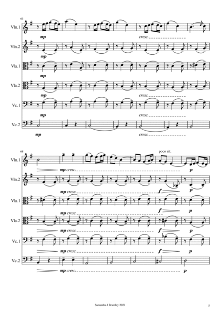 Chanson de Matin by SIr Edward Elgar (for string sextet) Set of Parts scores gallery preview page 5