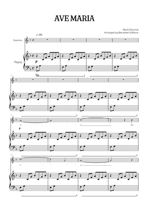 Bach / Gounod Ave Maria in F major • soprano sheet music with piano accompaniment