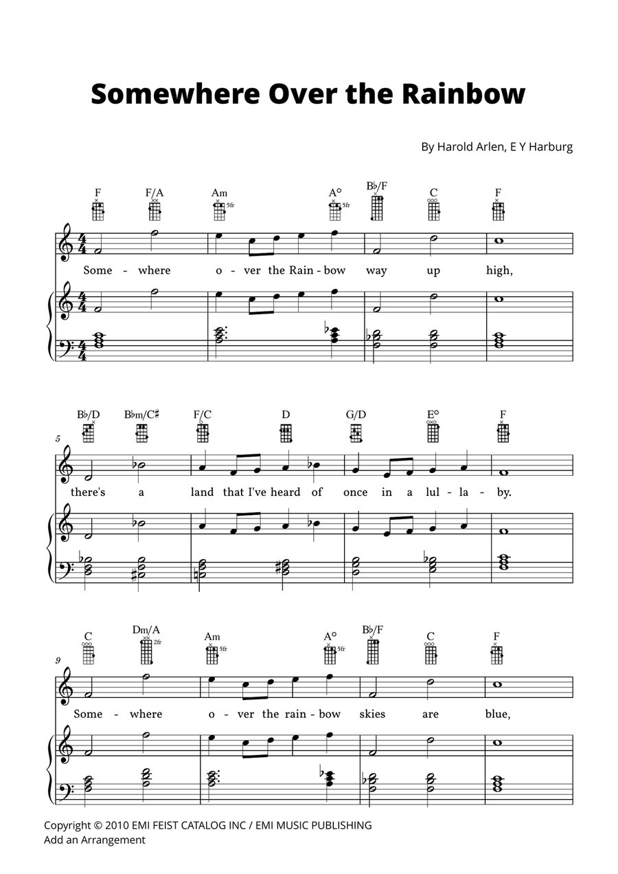 Over The Rainbow Piano, Vocal, Guitar scores gallery preview page 1
