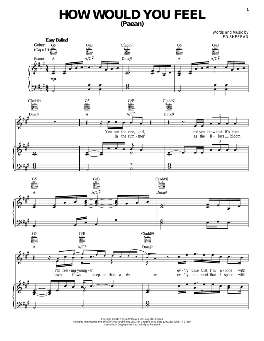 How Would You Feel (Paean) Piano, Vocal, Guitar scores gallery preview page 1