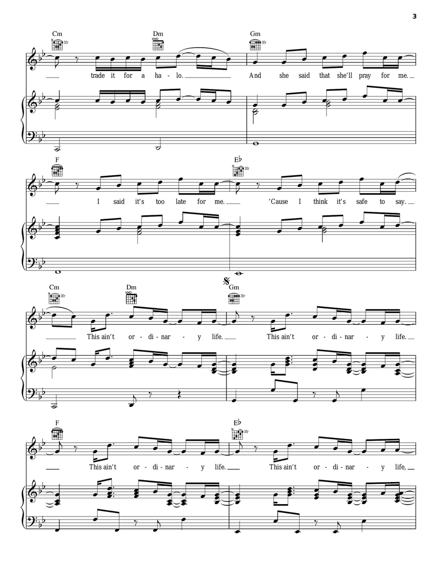 Ordinary Life Piano, Vocal, Guitar scores gallery preview page 3