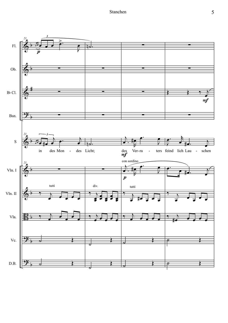 F.Schubert , Ständchen, D957 (Soprano voice - chamber orchestra) Chamber Orchestra scores gallery preview page 5