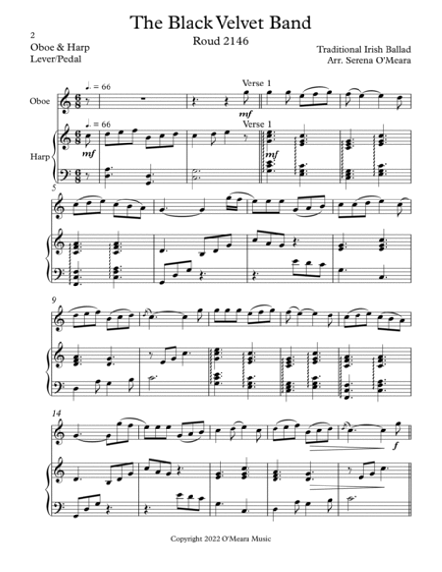 The Black Velvet Band, Duet for Oboe & Harp Oboe scores gallery preview page 2
