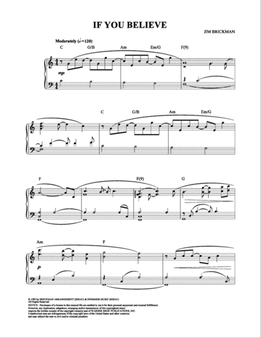 If You Believe If You Believe Piano Solo scores gallery preview page 1