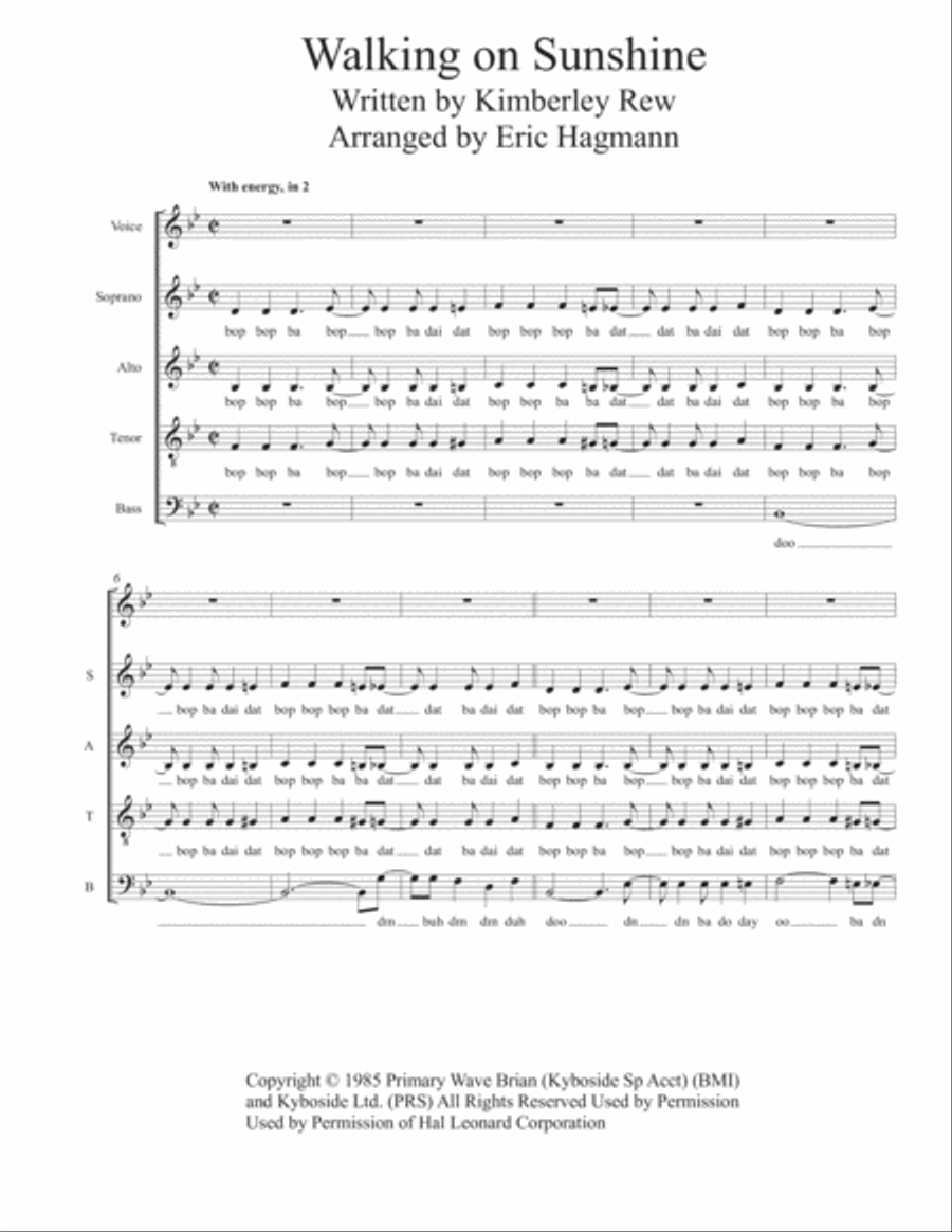 Walking On Sunshine 4-Part scores gallery preview page 1
