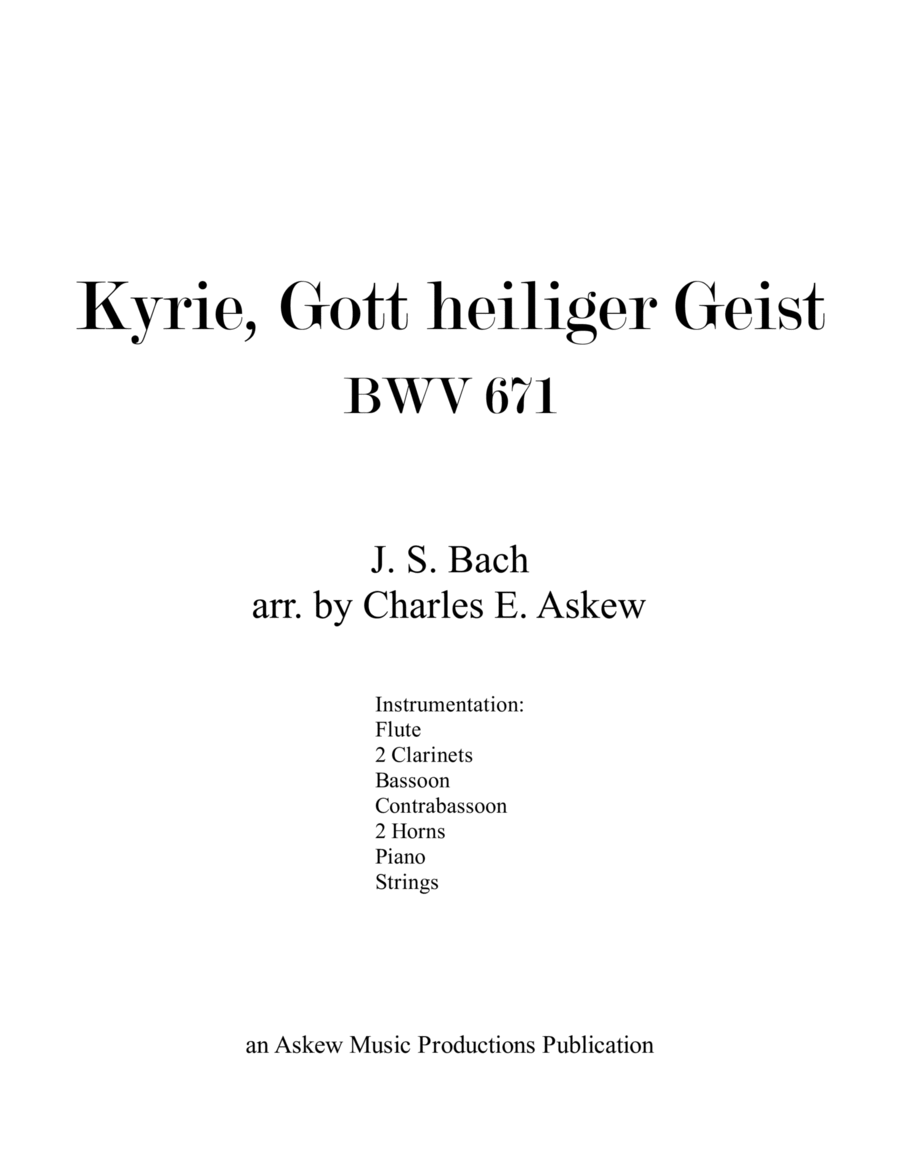 Kyrie, Gott heiliger Geist BWV 671 - AWV 9 Chamber Orchestra scores gallery preview page 1