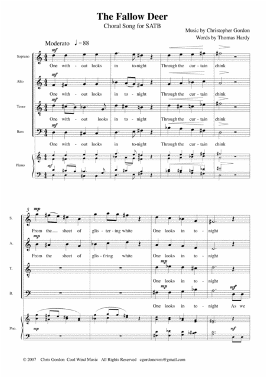 The Fallow Deer: Choral Song (SATB plus optional piano accompaniment) 4-Part scores gallery preview page 1