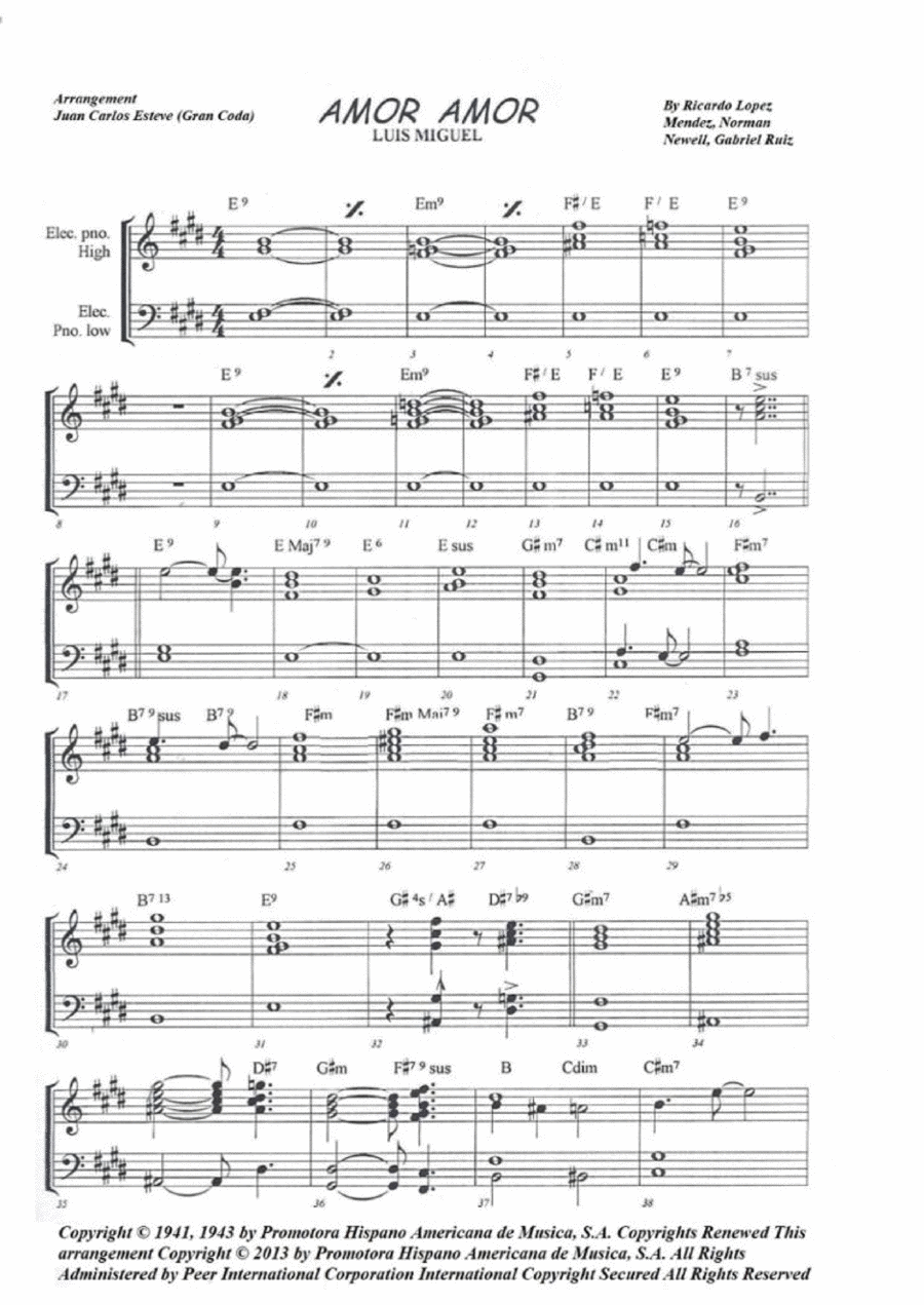 Amor (amor, Amor, Amor) Piano scores gallery preview page 1