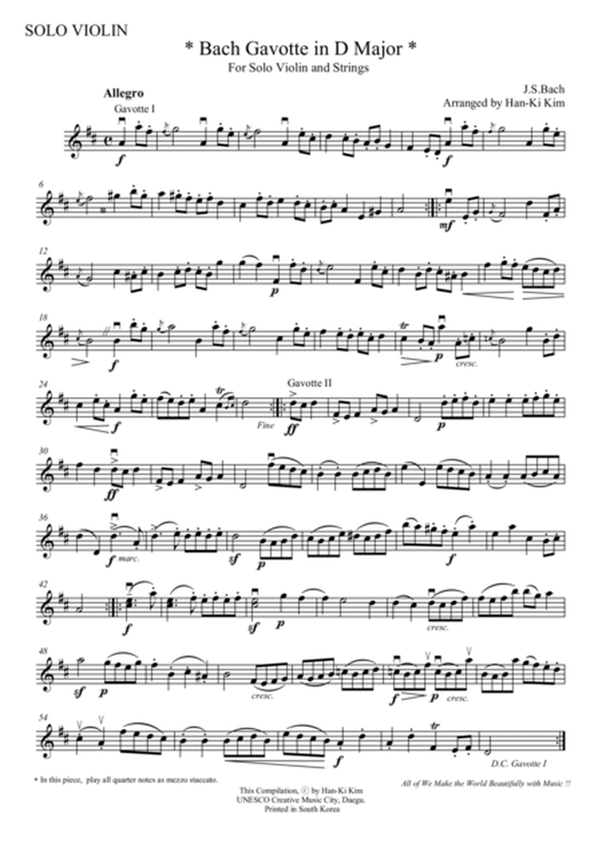 Bach Two Gavottes (For Solo Violin and Strings) image number null