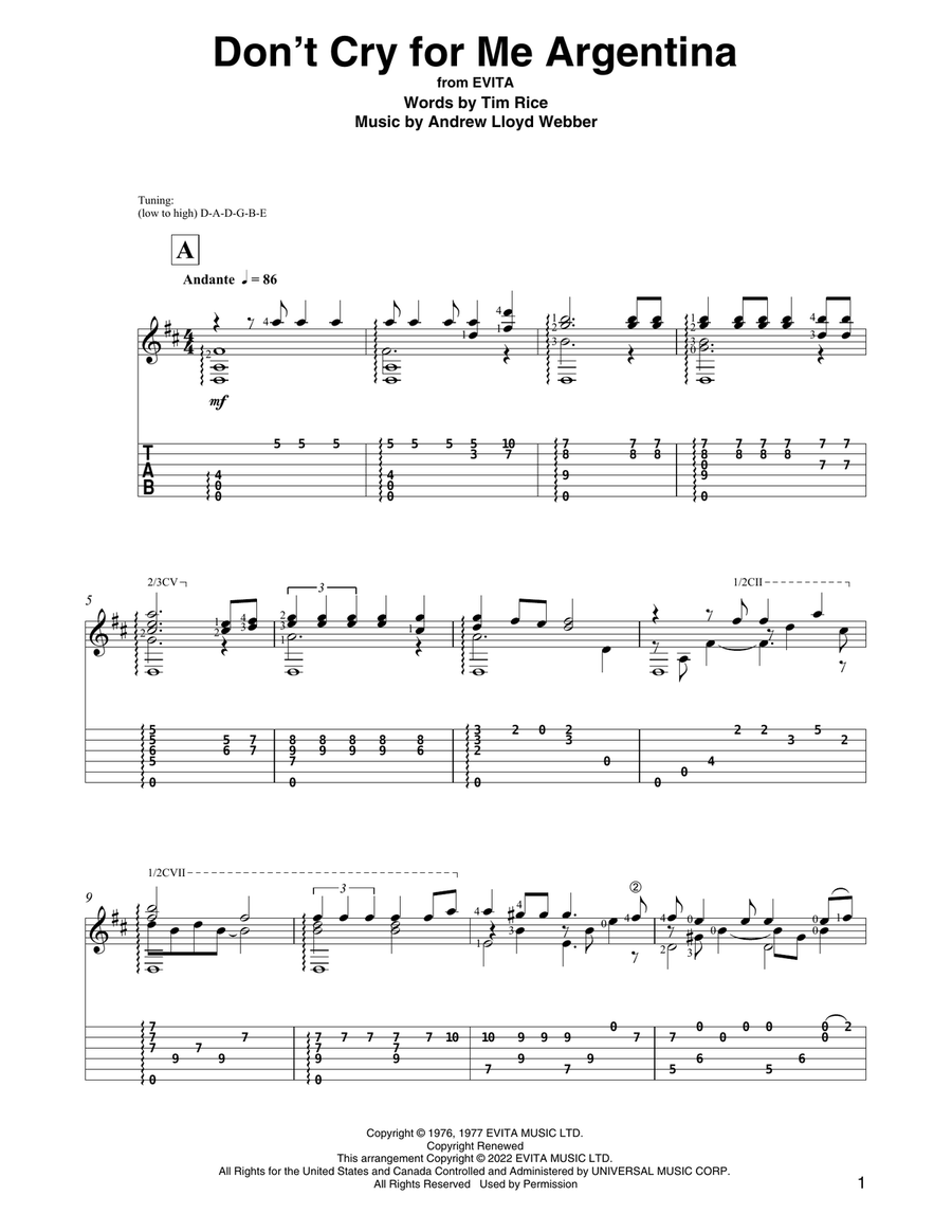 Don't Cry For Me Argentina (from Evita) (arr. David Jaggs)