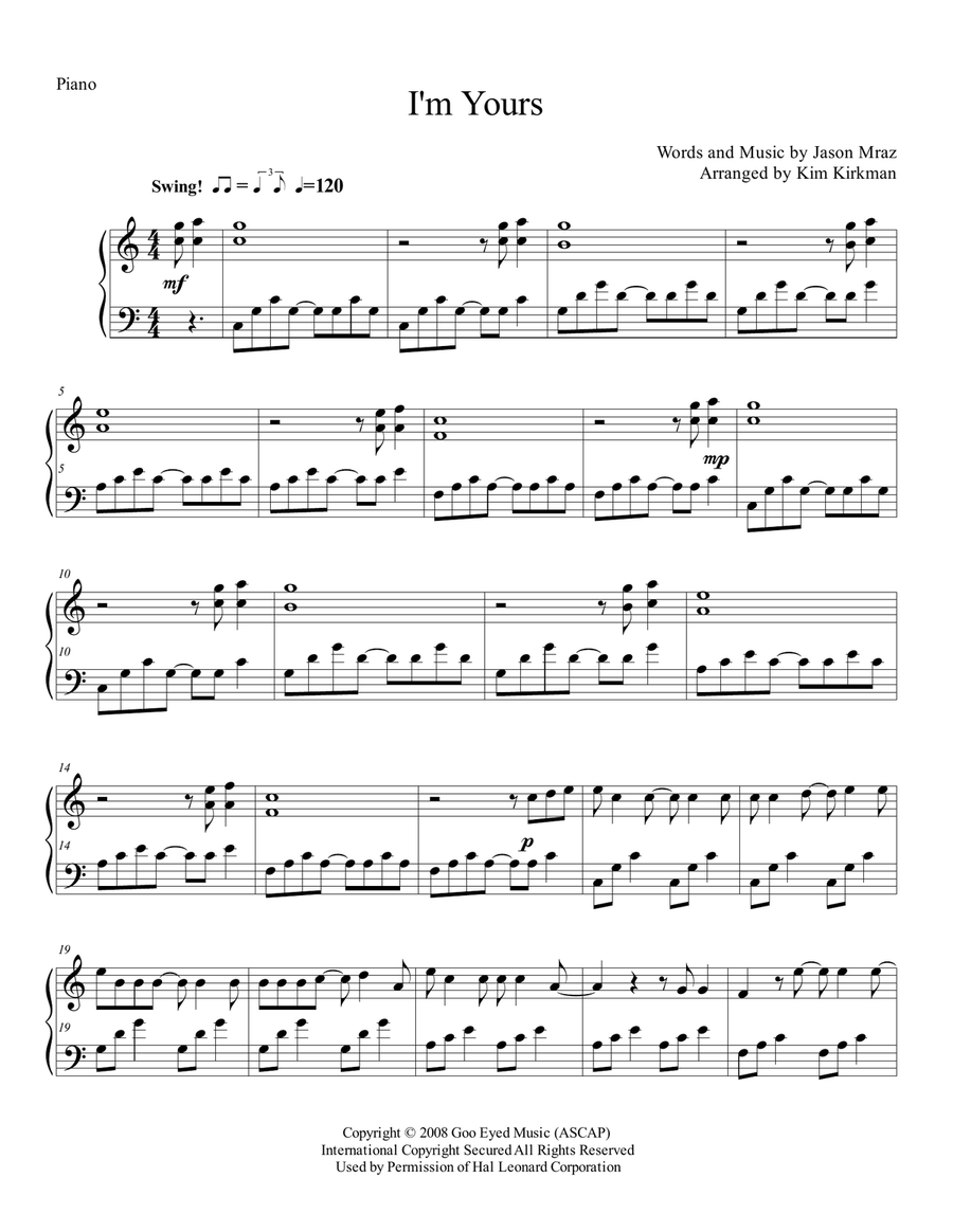 I'm Yours Piano Solo scores gallery preview page 1