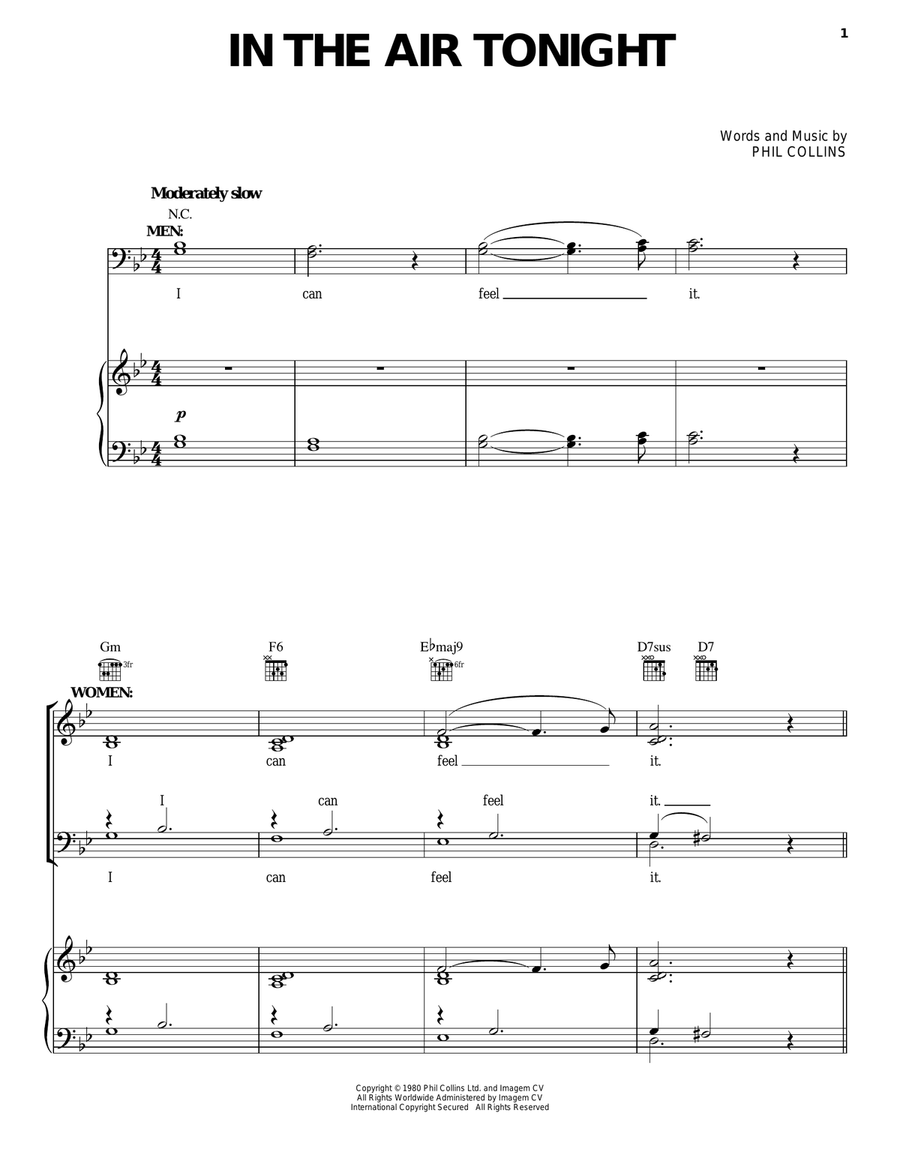 In The Air Tonight In The Air Tonight Piano, Vocal, Guitar scores gallery preview page 1