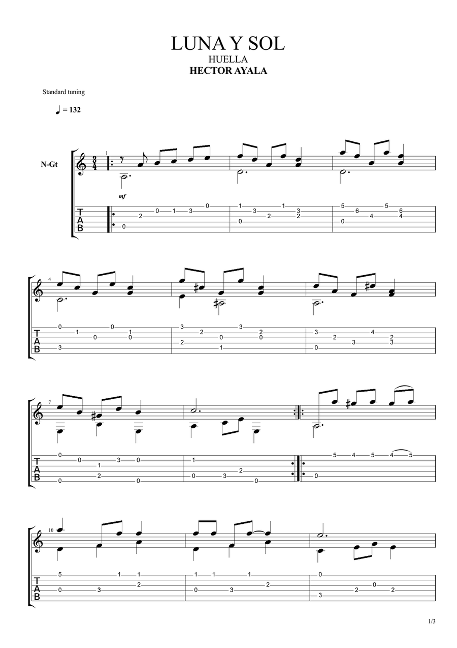 Luna y Sol Guitar Tablature scores gallery preview page 1