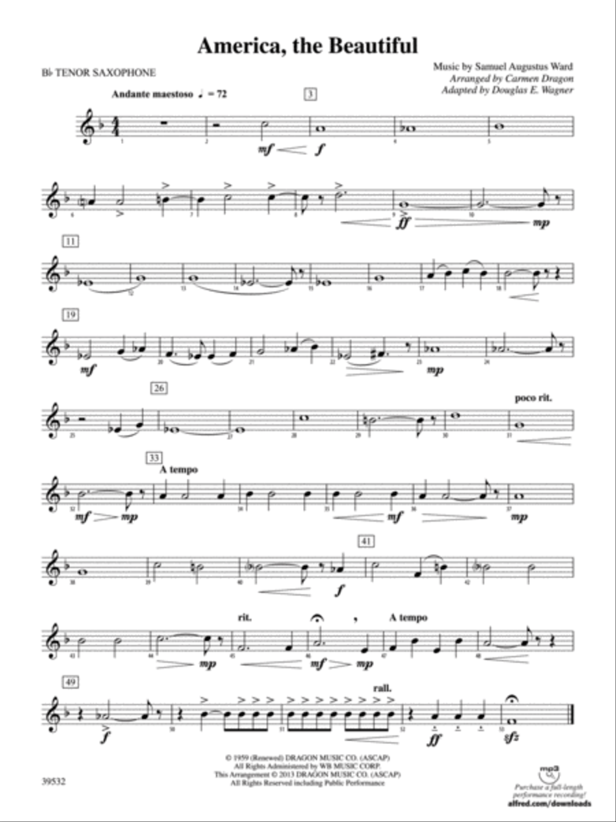 America, the Beautiful: B-flat Tenor Saxophone Concert Band scores gallery preview page 1
