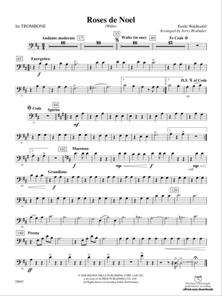 Roses de Noel (Waltz): 1st Trombone Full Orchestra scores gallery preview page 1