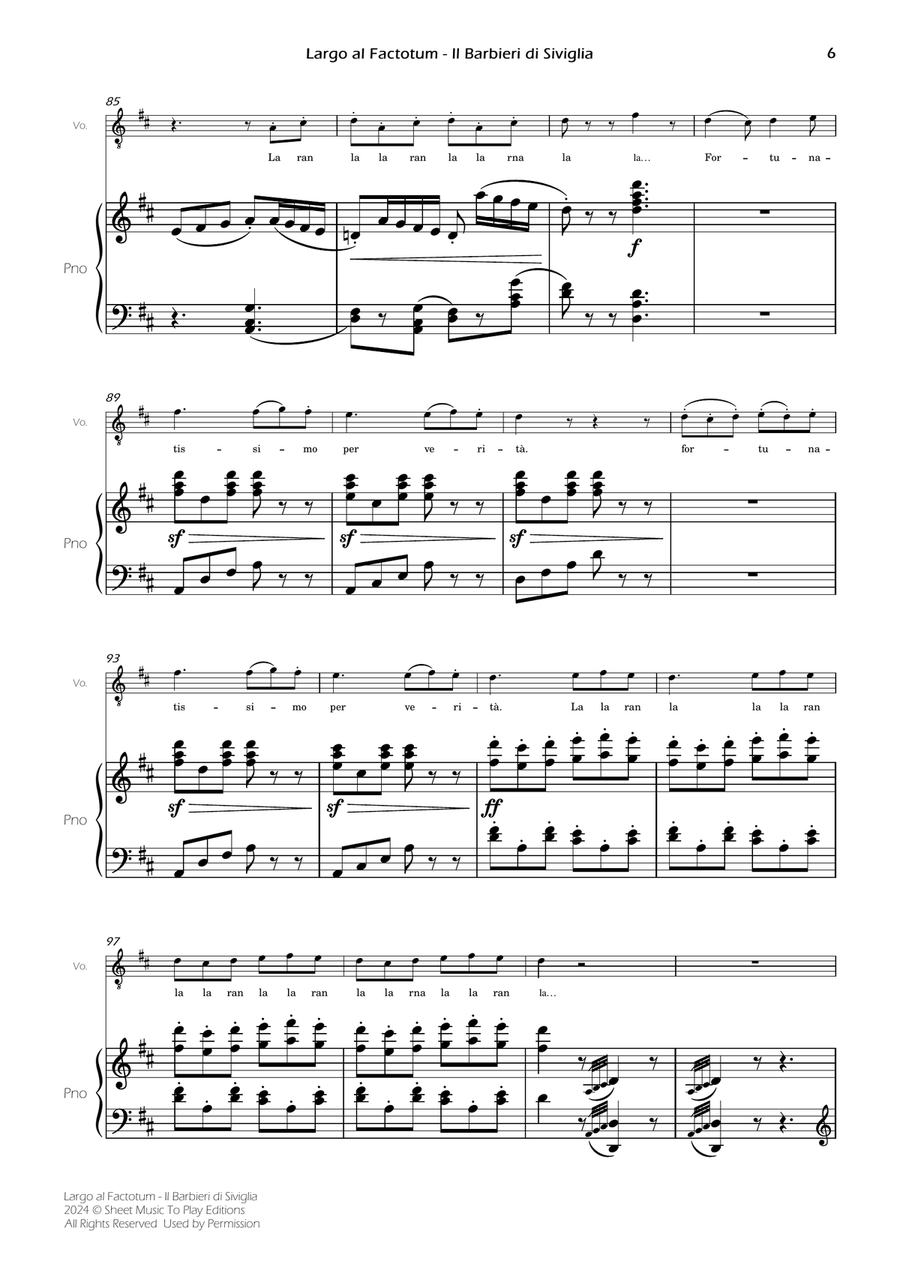Largo al Factotum - Voice and Piano - D Major (Full Score) Piano, Vocal scores gallery preview page 6