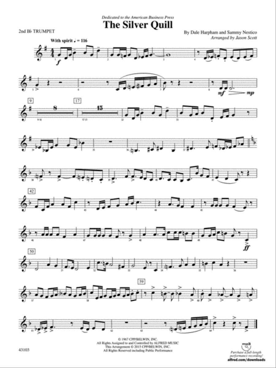 The Silver Quill: 2nd B-flat Trumpet Concert Band scores gallery preview page 1