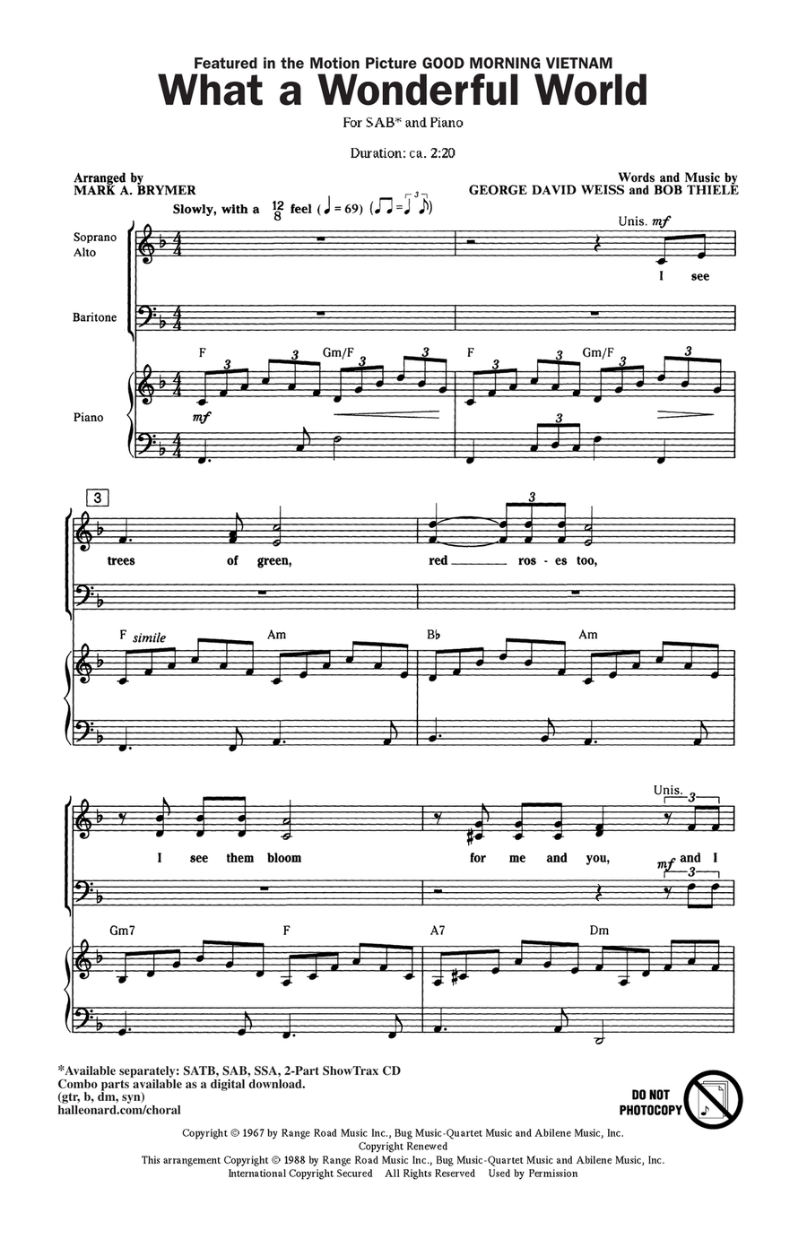 What A Wonderful World (arr. Mark Brymer) 3-Part scores gallery preview page 1