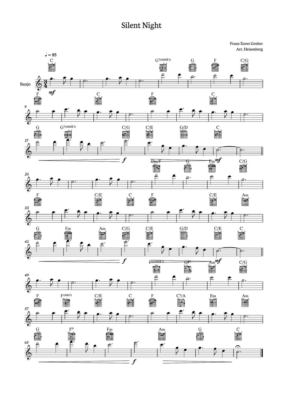 Book cover for SIlent Night - Christmas Song for Banjo with chords.