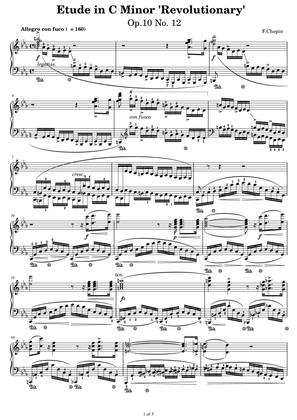 F. Chopin Etude in C Minor 'Revolutionary',Op.10 No. 12,(With Finger Number),For Piano Solo