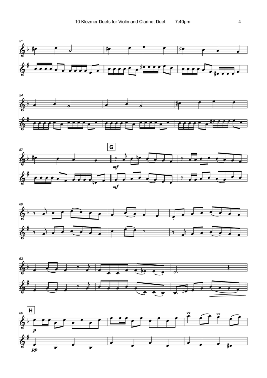 10 Klezmer Duets for Violin and Clarinet Clarinet scores gallery preview page 6