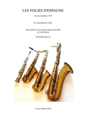 LES FOLIES D'ESPAGNE (Lully) - for Saxophone Quartet