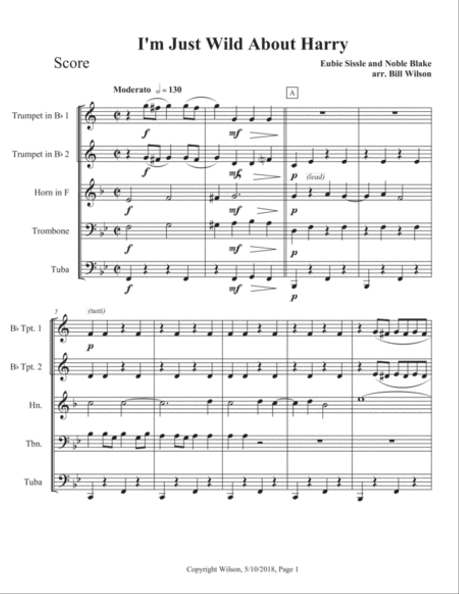 I'm Just Wild About Harry Brass Quintet scores gallery preview page 2
