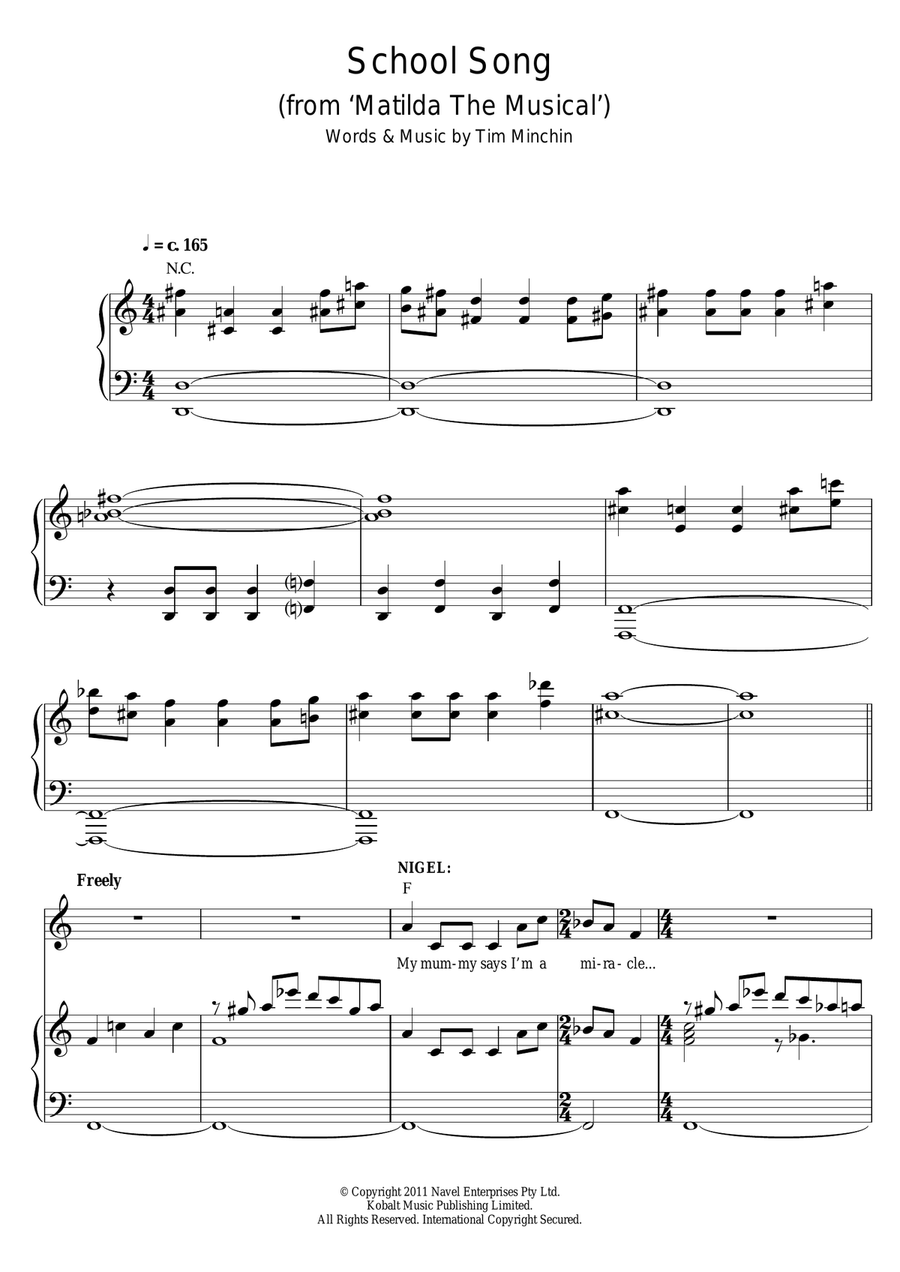 School Song (from Matilda The Musical) Piano, Vocal scores gallery preview page 1