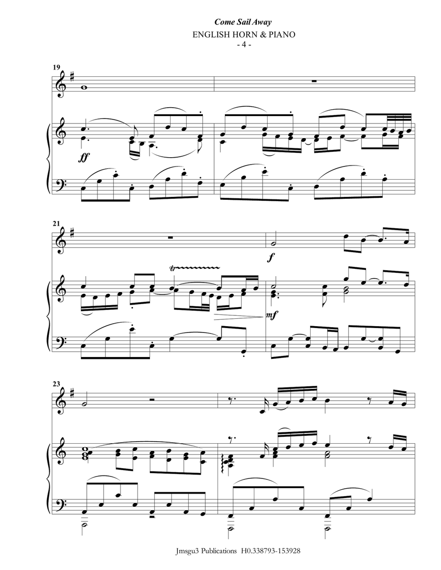 Come Sail Away English Horn scores gallery preview page 4