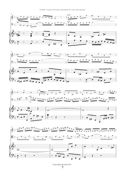 Concerto in D minor BWV 1043 (Double Concerto) transcription for violin, cello and piano