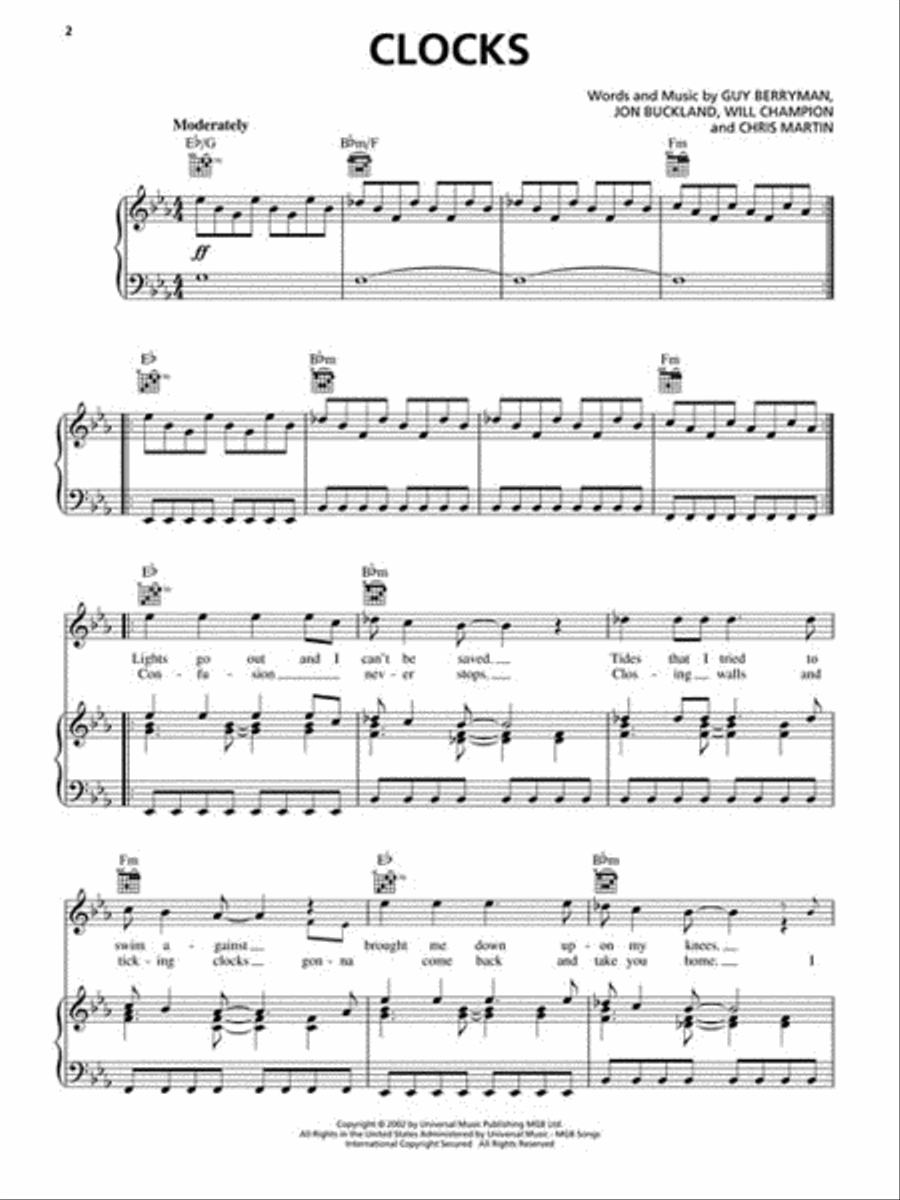 Coldplay Piano, Vocal, Guitar scores gallery preview page 2