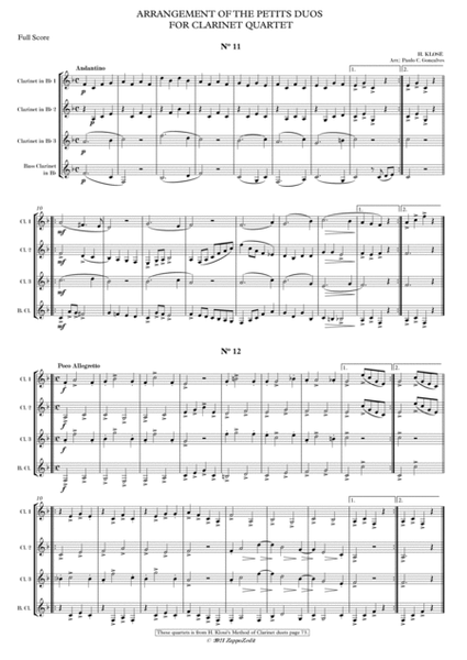 ARRANGEMENT OF THE PETITS DUOS FOR CLARINET QUARTET Nº 11 & 12 image number null