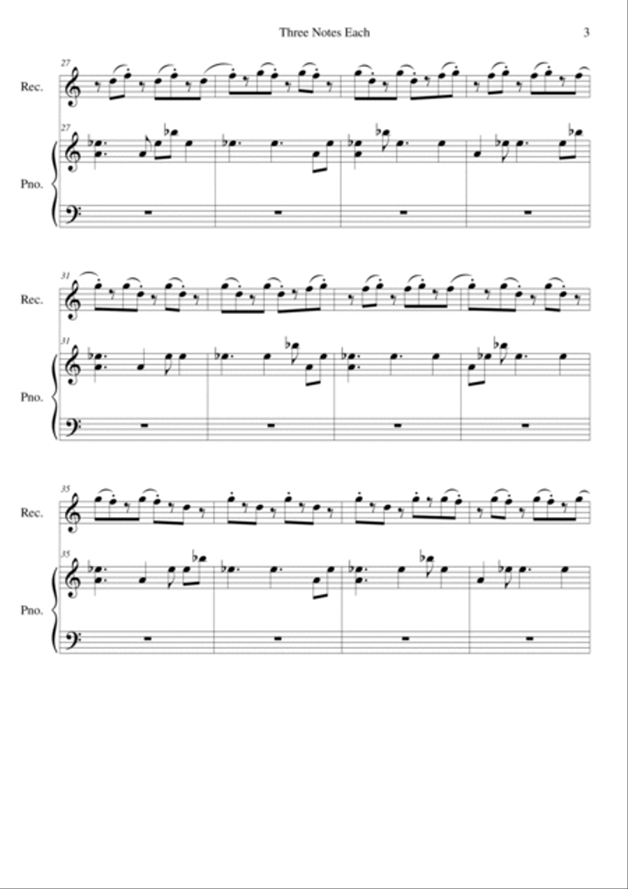 Three Notes Each (for recorder and piano) Small Ensemble scores gallery preview page 3
