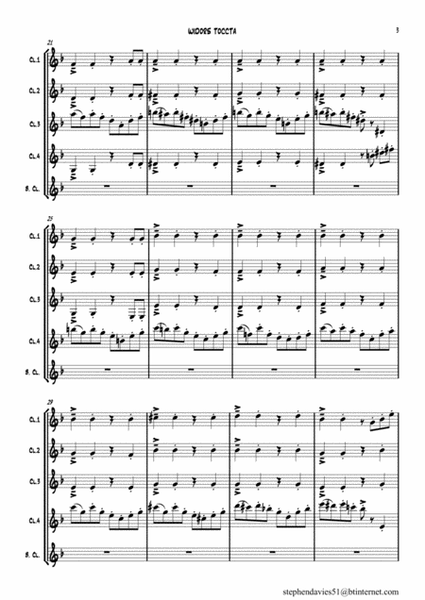 'Widors Toccata' From Symphony No.5 By Charles M. Widor for Clarinet Quintet. image number null