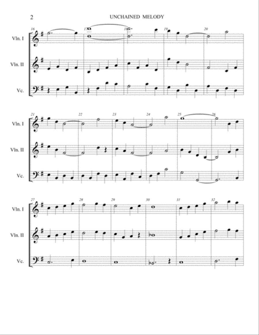SCORED FOR A STRING TRIO FOR GRADES 3/4. Unchained Melody. String Trio scores gallery preview page 2