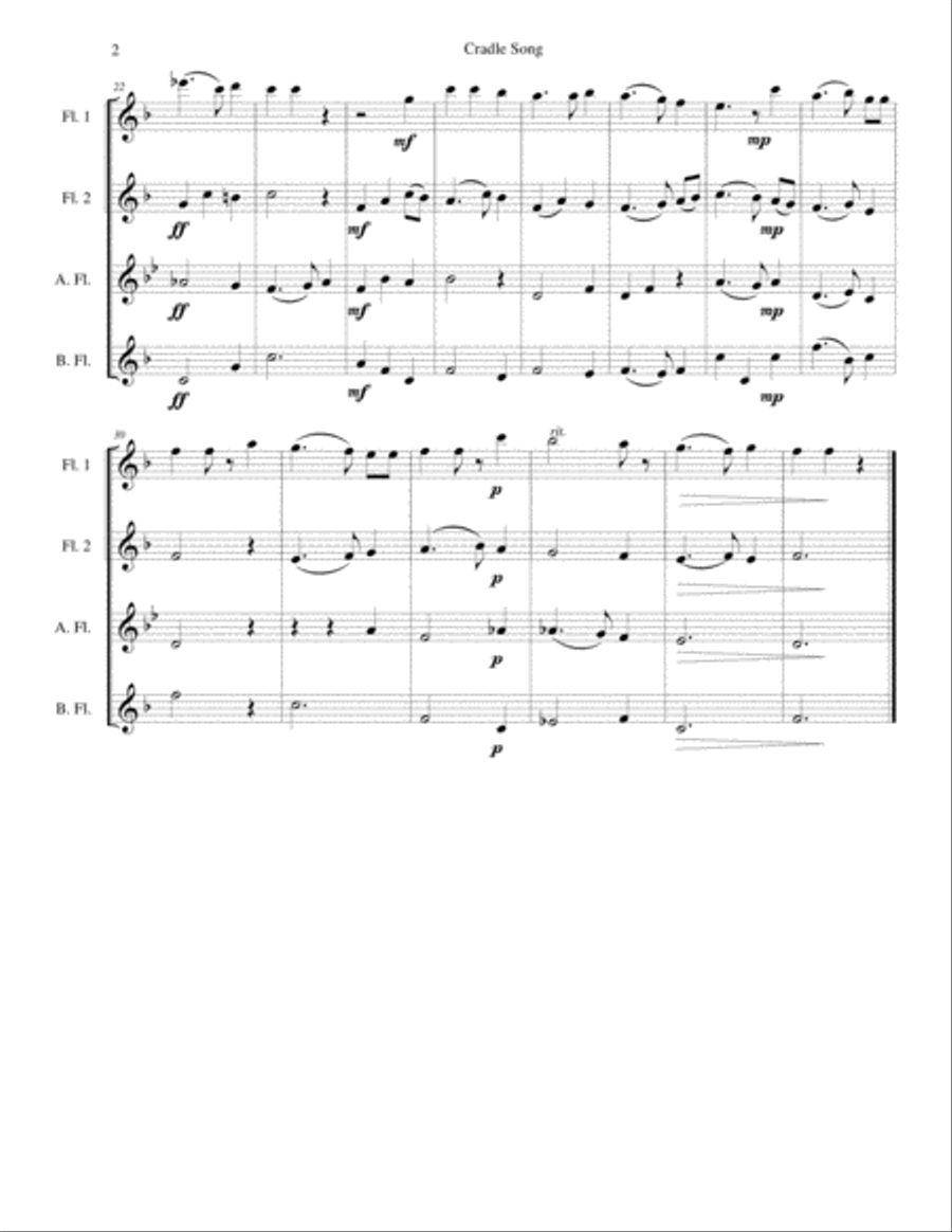 Cradle Song for flute quartet Flute Quartet scores gallery preview page 2