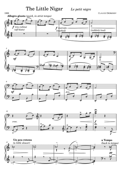 Le Petit Negre The Little Nigar (Grade 5) DEBUSSY Intermediate Piano Sheet Music with note names image number null