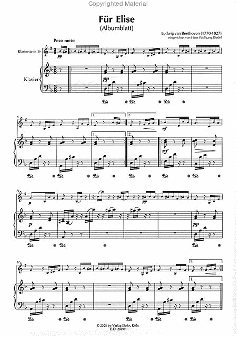 Für Elise -Albumblatt für Klarinette (B) und Klavier- Clarinet Solo scores gallery preview page 2