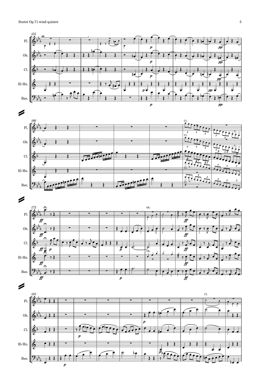Beethoven: Wind Sextet Op.71 - wind quintet Woodwind Quintet scores gallery preview page 5