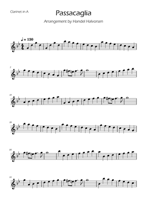 Passacaglia - Handel/Halvorsen - Easy Clarinet in A Solo