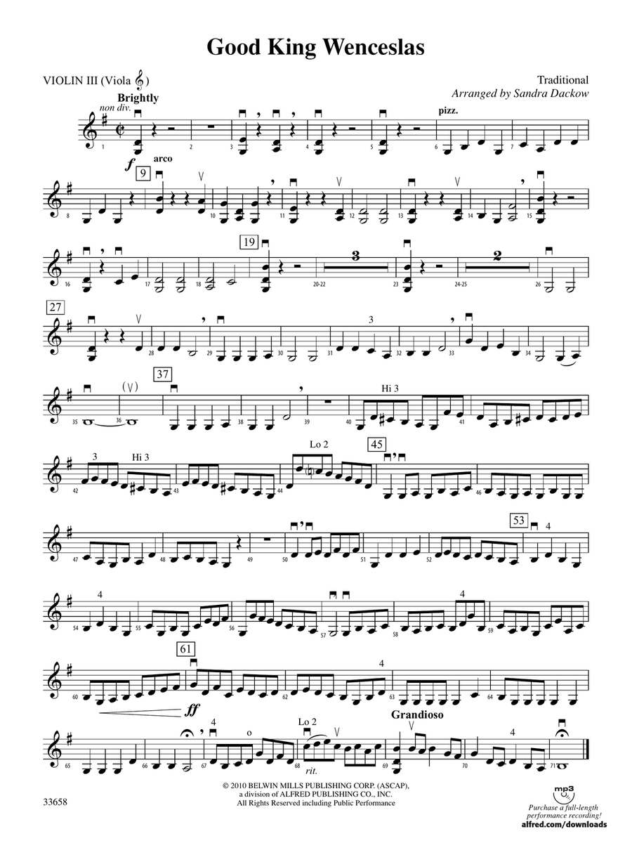 Good King Wenceslas: 3rd Violin (Viola [TC])
