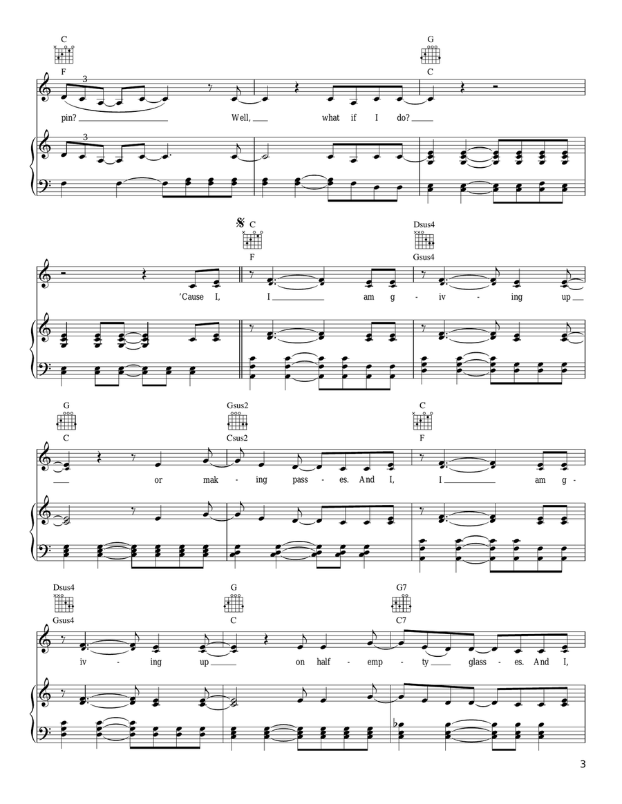 Giving Up Piano, Vocal, Guitar scores gallery preview page 3