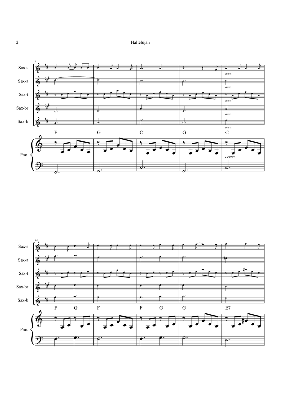 Hallelujah Saxophone Quintet scores gallery preview page 2