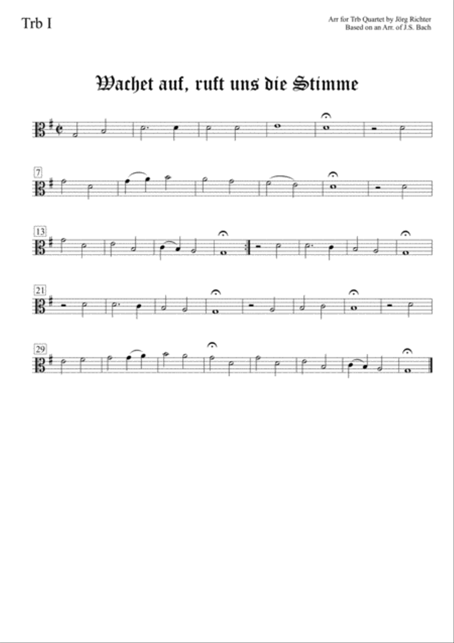 Wachet auf, ruft uns die Stimme (Awake, the voice is calling us) for Trombone Quartet Brass Quartet scores gallery preview page 5