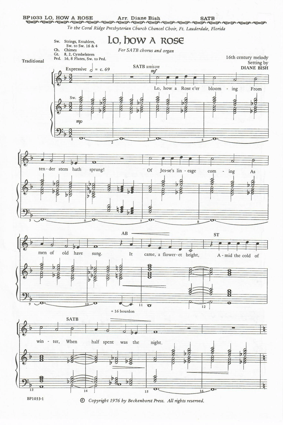 Lo, How a Rose - Bish 4-Part scores gallery preview page 1