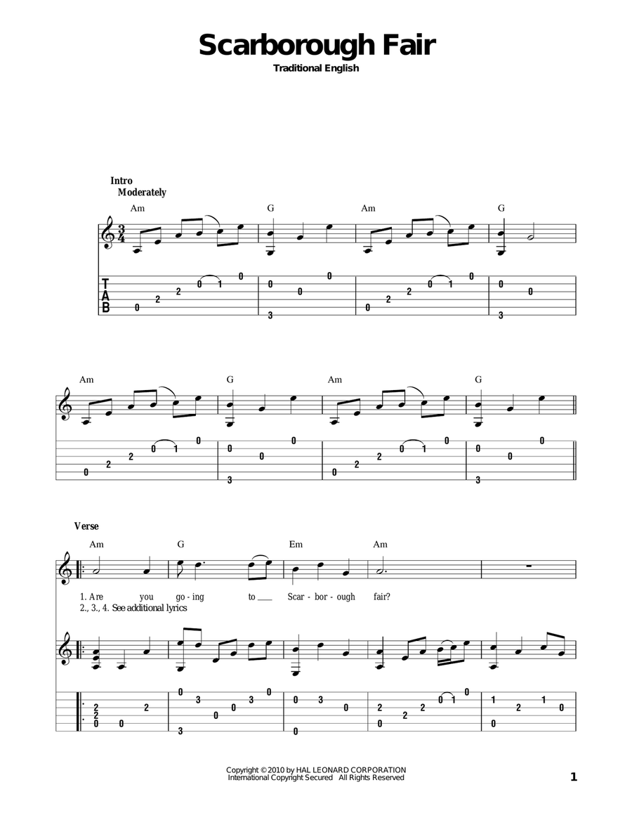 Scarborough Fair Scarborough Fair Acoustic Guitar scores gallery preview page 1